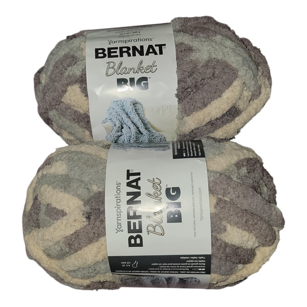Bernat Blanket Big Yarn Silver Steel 51058 Jumbo #7 10.5oz 32yd Lot of 2 New